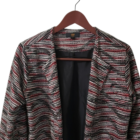 Zink London Retro 100% Woolen Jacket Large Textured Bell Sleeve Open Front Red - Picture 2 of 15